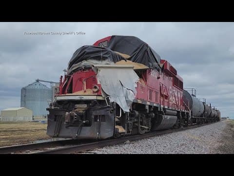 Freight train collides into semi-truck carrying livestock feed in Minnesota