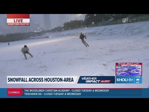 Snowball fight ensues as Houston area blanketed in snow
