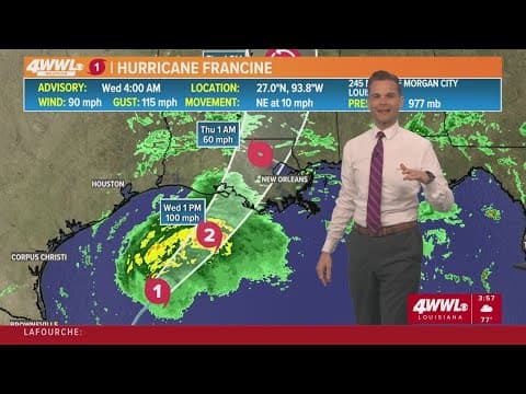 Wednesday 4am Tropical Update: Hurricane Francine projected as potential Cat. 2 at landfall
