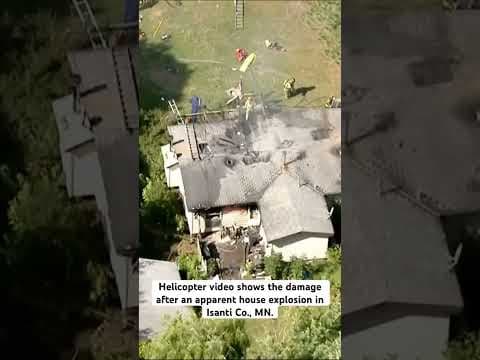 Aerial helicopter video shows damage from an apparent house explosion.