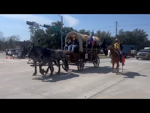 Rodeo trail riders arrive at Memorial Park ahead of parade