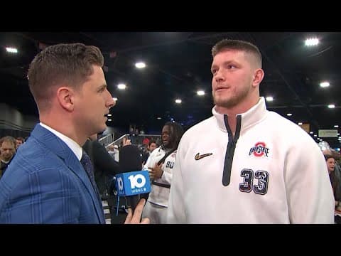 Jack Sawyer speaks at media day ahead of CFP National Championship in Atlanta