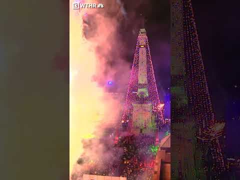 Monument Circle lit up at "Circle of Lights"