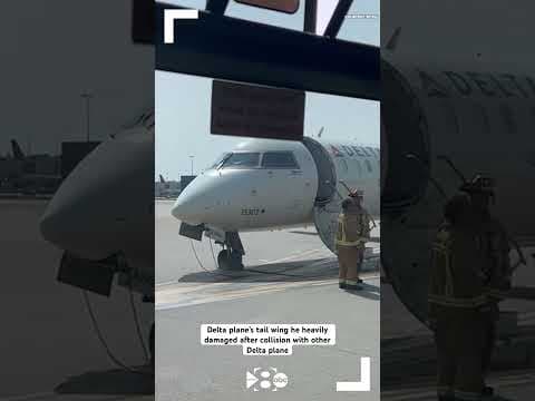 Delta plane’s tail wing he heavily damaged after collision with other Delta plane