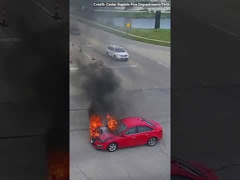 A car bursts into flames moments after the driver gets out #shorts