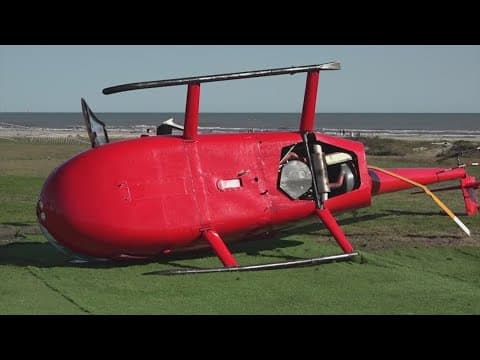 Touring helicopter tips over while taking off in Galveston