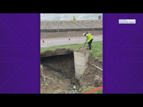 Sinkhole appears along I-10 in far east Harris County
