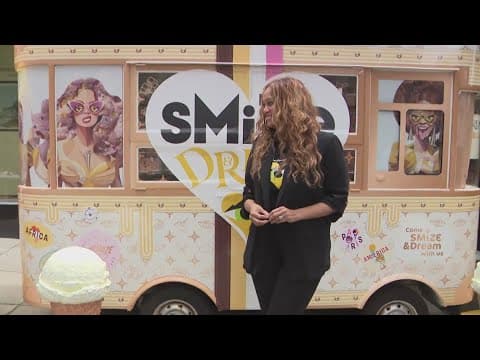 Neighbors get free scoops of ice cream from Tyra Banks' Smize and Dream truck