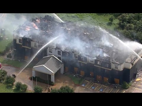 Officials give update on massive fire at east Harris County hotel off East Freeway