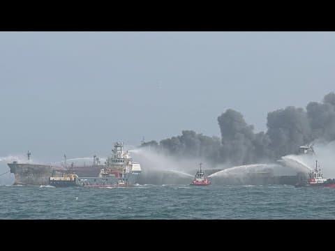 Fire rages after cargo ship hits US tanker off the coast of England