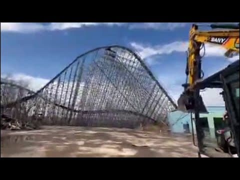 Watch: Demolition crews tear down Six Flags rollercoaster