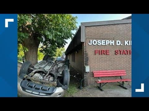 2 injured after car crashes into fire station on Indy's near west side