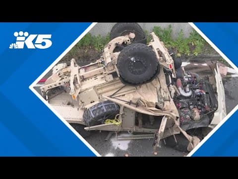 2 hurt after military Humvee falls on to I-90