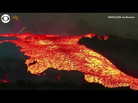 Lava 'tsunami' flows from volcano on La Palma island in Spain