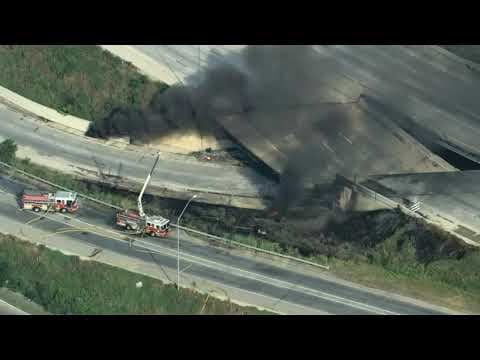Aerial footage shows crews responding to overpass collapse on I-95 in Philadelphia