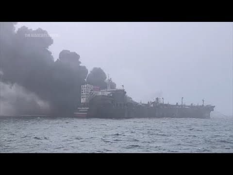 US fuel tanker burns amid cloud of black smoke after North Sea crash with cargo ship