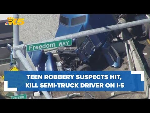 Semi-truck driver hit, killed by fleeing robbery suspects along southbound I-5 in Lakewood