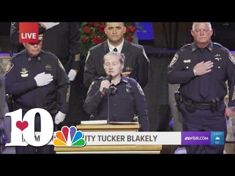 BCSO Deputy Shelby Eggers singing National Anthem at KCSO Deputy Tucker Blakely's funeral