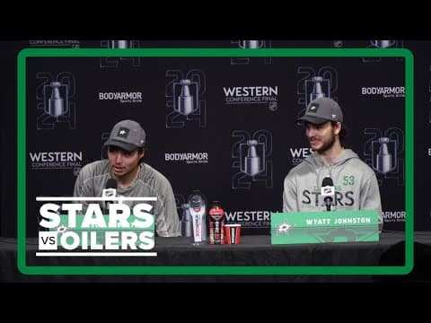 Wyatt Johnston, Jason Robertson, Sam Steel, Chris Tanev Pete DeBoer | Stars vs Oilers Game 2 pregame
