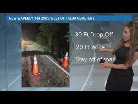 25-foot drop forms on FM 2989 in Walker County after heavy rain overnight