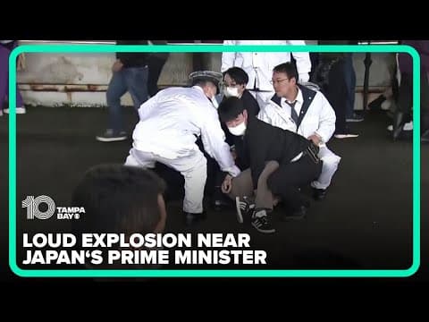 Loud explosion goes off near Japan's Prime Minister Fumio Kishida while giving speech