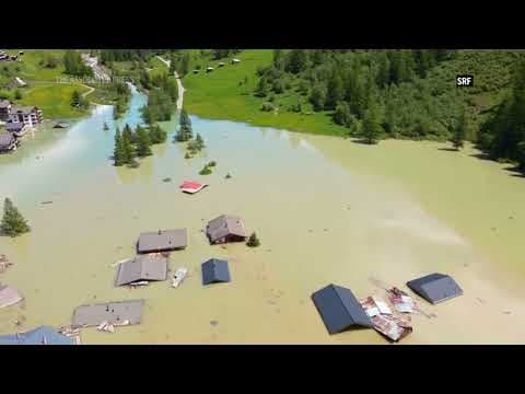 Aerial footage shows the aftermath of the Blatten glacier collapse in Switzerland