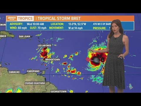 Wednesday Noon Tropical Storm Bret Update: Could weaken entering the Caribbean