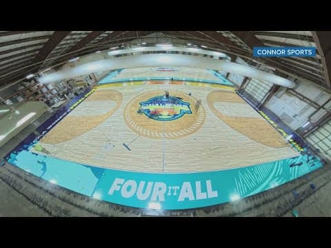 Crews are switching Amalie Arena from an ice rink to basketball court for NCAA women's final four
