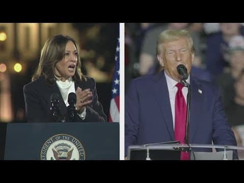 Trump arrives at rally in garbage truck, Harris distances herself from Biden comments