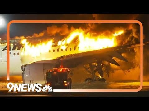 Japan Airlines Plane in Flames on Runway in Tokyo