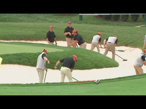 Groundskeepers at Muirfield Village keeping the course in top shape for Memorial Tournament