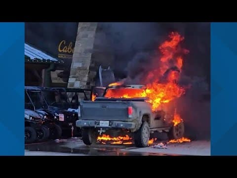 Truck catches on fire in front of Cabela's in North Texas