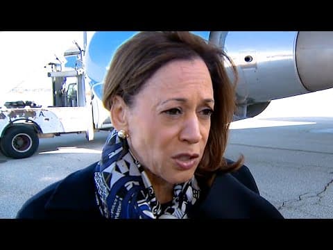 Kamala Harris speaks with reporters on tarmac in Michigan