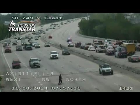 Raw video: Dramatic foot chase caught on camera as suspect runs across Highway 249