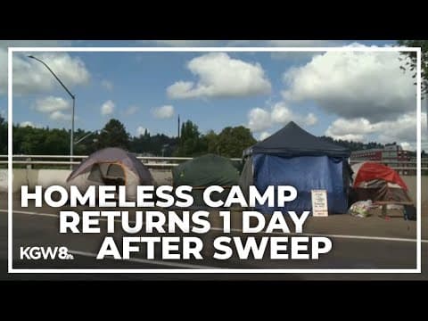 Large youth homeless camp in downtown Portland returns one day after being cleared