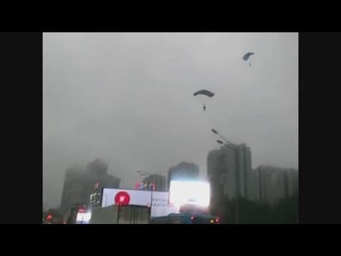 Security camera captures man base jumping in East Village