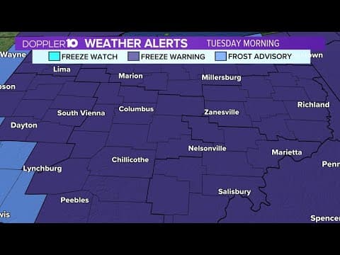 Freeze Warning issued for Central Ohio counties until 9 a.m. Tuesday
