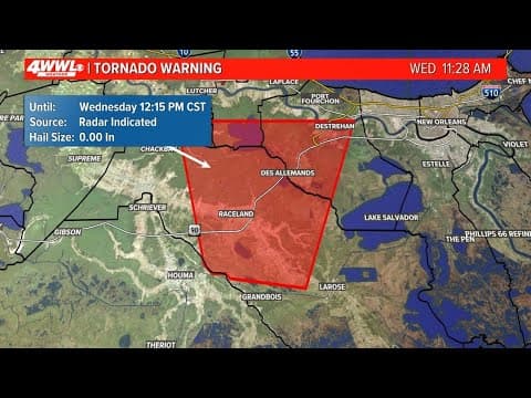 Tornado Warning has been issued for areas in St. Charles, Lafourche, St. James, St. John The Baptist