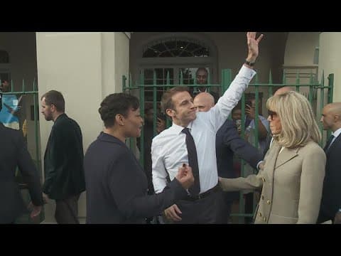 French President Emmanuel Macron gives address