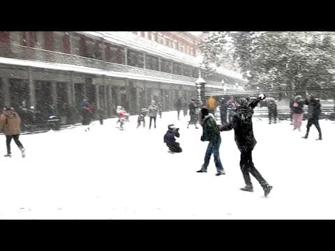 Epic snowball fight in Jackson Square as rare snowstorm hits New Orleans!