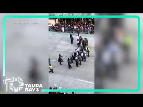 Pro-Palestinian protesters block Macy's Thanksgiving Day Parade