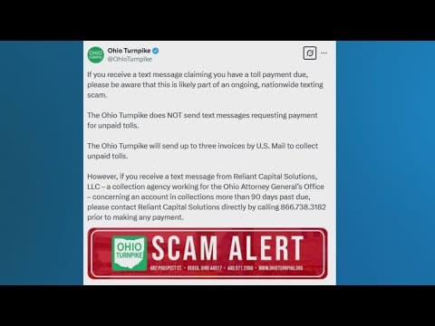 Ohio Turnpike warns customers of text scam for toll payments