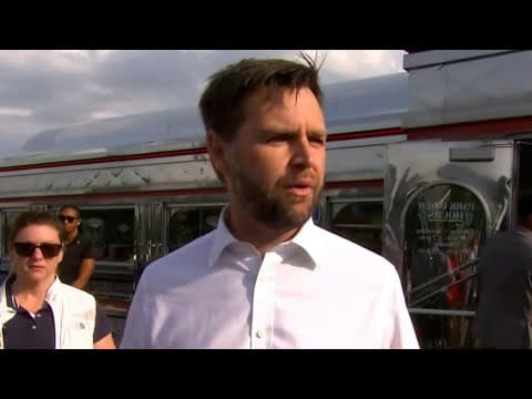 JD Vance speaks to reporters in St. Cloud, Minnesota during campaign stop