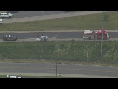 2 in custody after suspected stolen car crashes into dump truck, guardrail