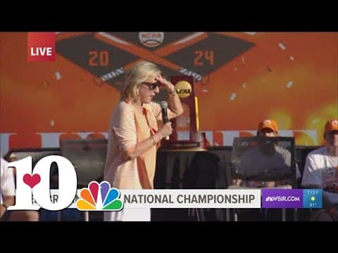 Chancellor Donde Plowman speaks after Tennessee Baseball wins College World Series