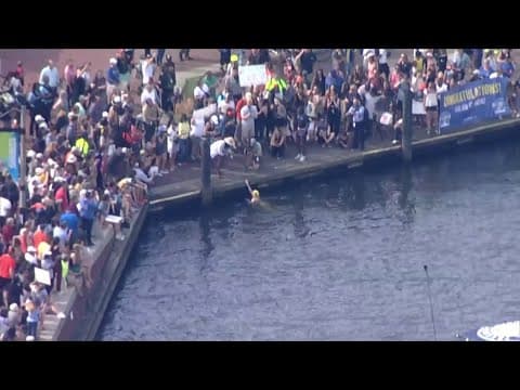 Woman swims 24 miles from the Chesapeake Bay Bridge to Baltimore's Inner Harbor