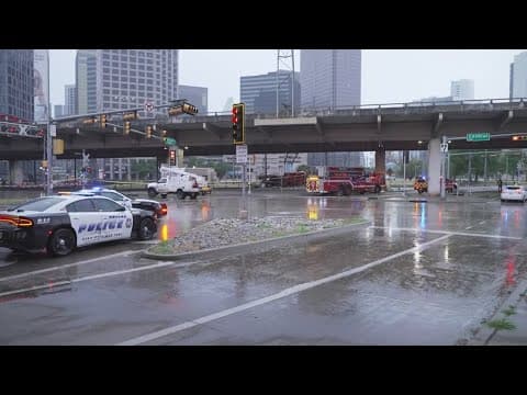 DART services are still delayed after a firetruck falls from a highway onto train tracks