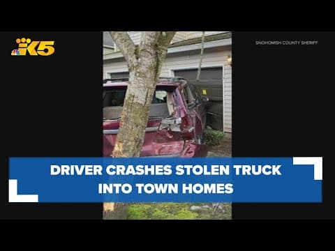 Driver of stolen city work truck crashes into townhomes in Smokey Point