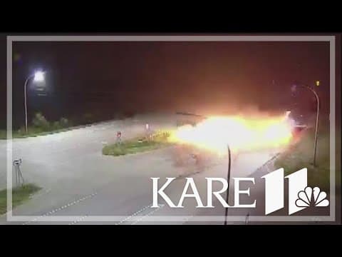 Fiery collision between car, semi truck caught on camera