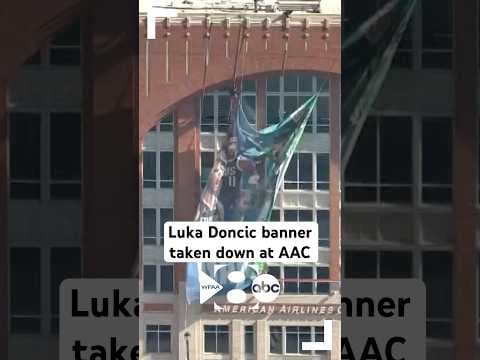 Luka Doncic banner comes down at American Airlines Center after trade to Lakers